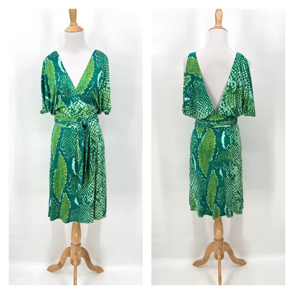 DIANE VON FURSTENBERG Suron Python Wrap Dress Womens 8 Green Sleeveless Vneck - Picture 3 of 13